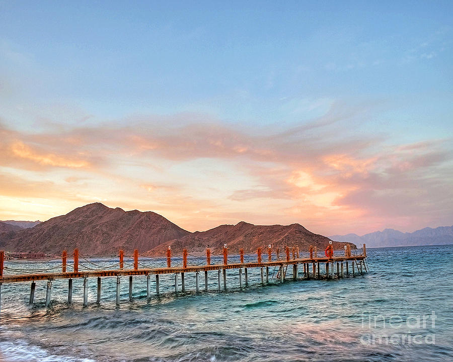 Red Sea Sunset Over Harbour Photograph
