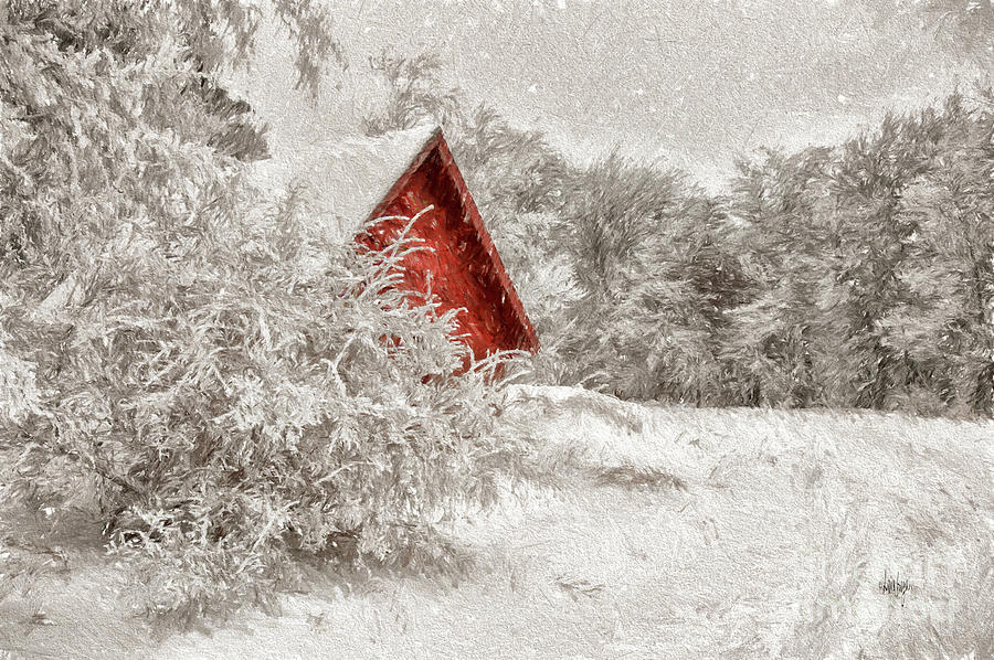 Red Shed In The Snow Digital Art by Lois Bryan