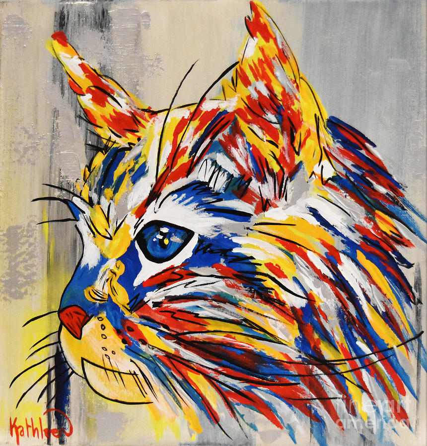 Red Silver Cat Painting by Kathleen Artist PRO