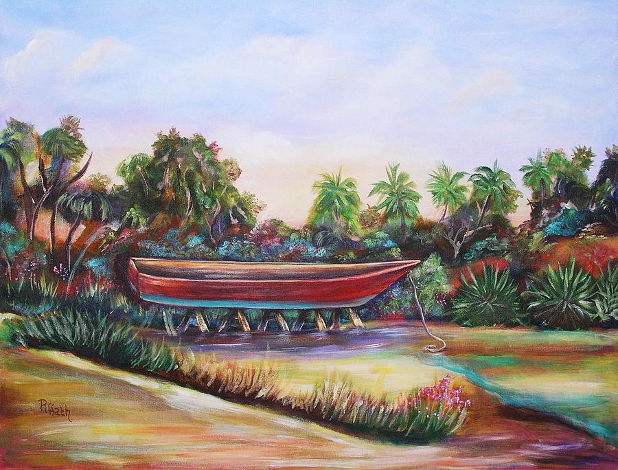 Red Skiff Painting by Patricia Piffath