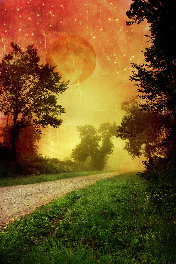 Red Sky Along Starry Pathway Mixed Media by Christina Rollo