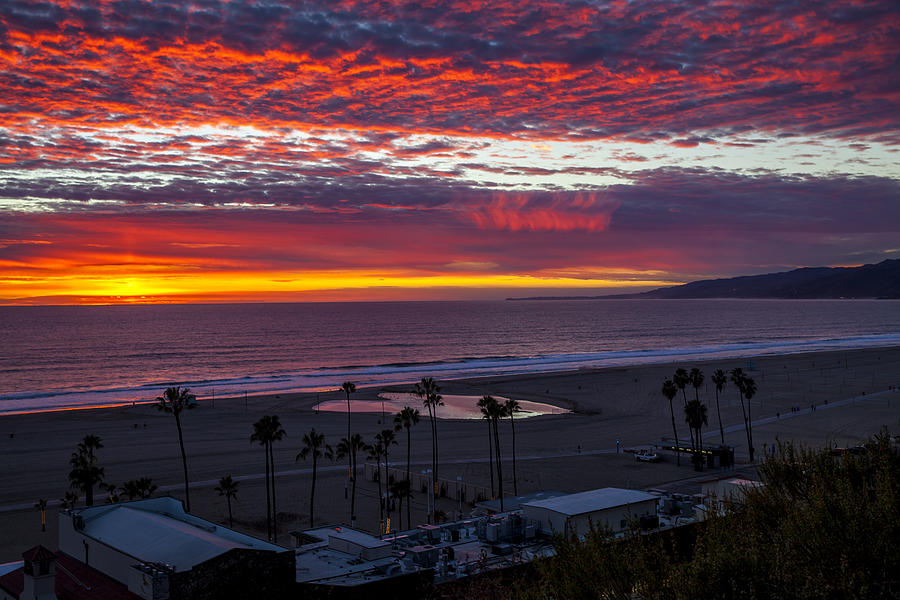 Red Sky and Golden Sun - Santa Monica Bay Photograph by Gene Parks