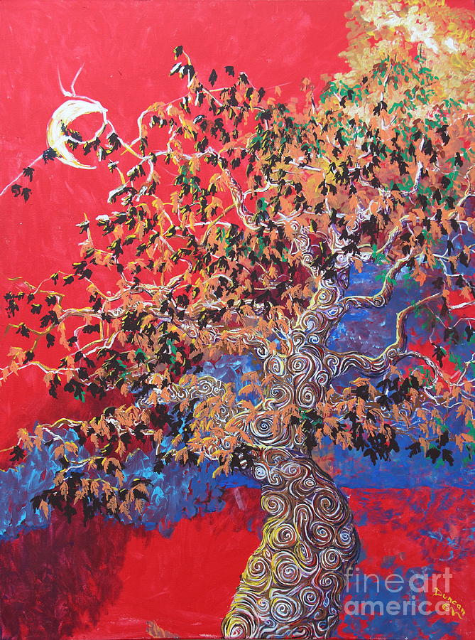 Red Sky And Tree Painting by Stefan Duncan