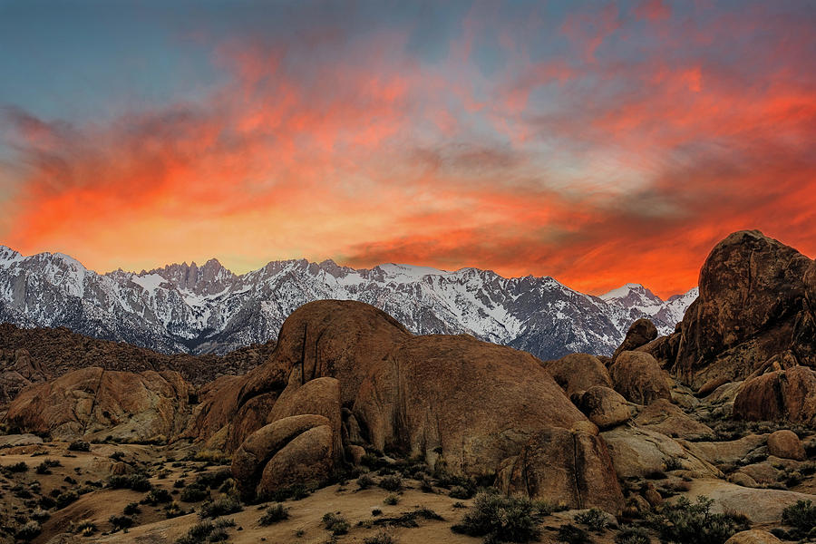 Red Sky at Alabama Hills, Lone PIne, CA Photograph by John Hight