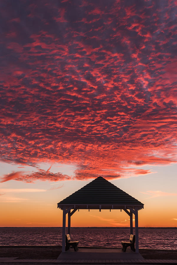 Red Sky at Night Gazebo Seaside New Jersey Photograph by Terry DeLuco