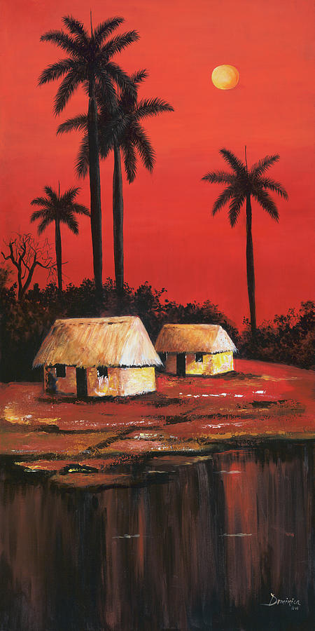Cuba Painting - Red Sky by Dominica Alcantara
