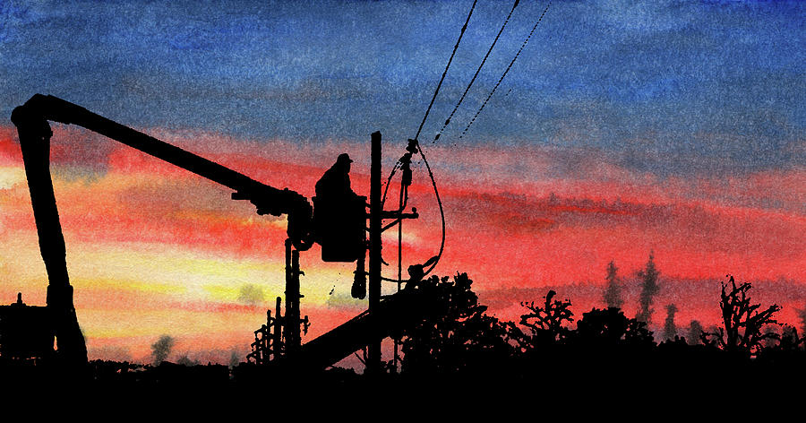 Red Sky Evening on the Line Mixed Media by R Kyllo