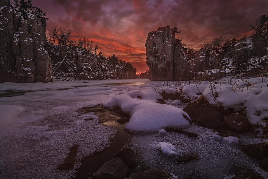 Winter Photograph - Red Sky, King Rock  by Aaron J Groen