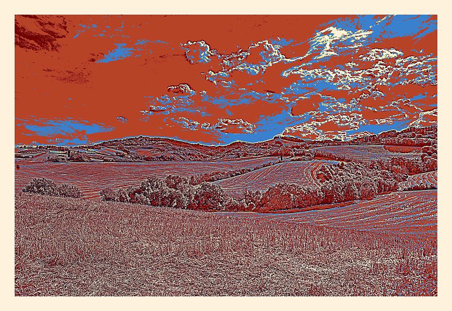 Red Sky over a harvested hill Painting by Celestial Images