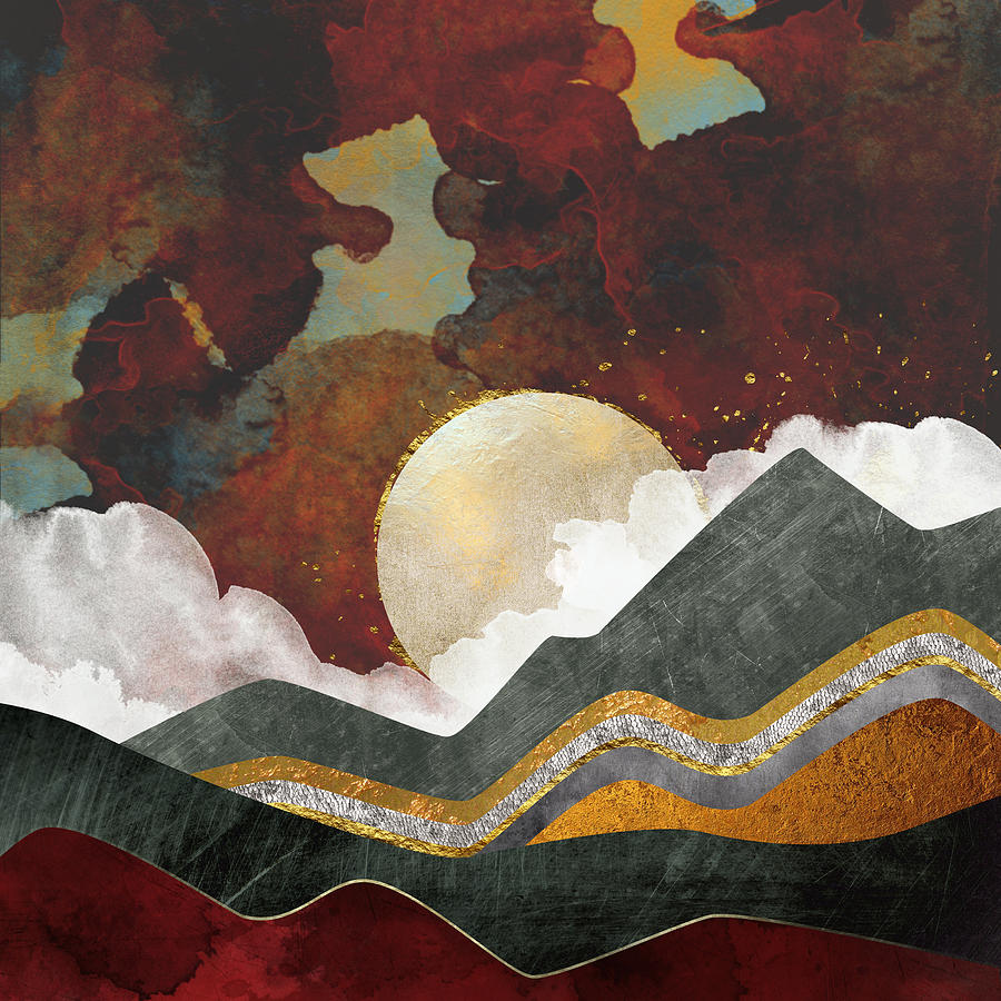 Mountain Digital Art - Red Sky by Spacefrog Designs
