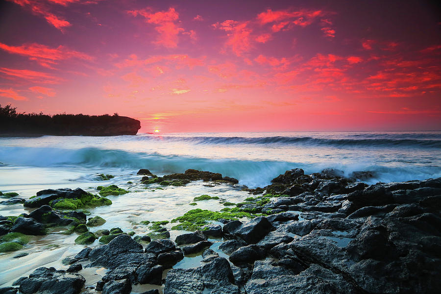 Red Sky Sunrise At Shipwreck Beach Photograph