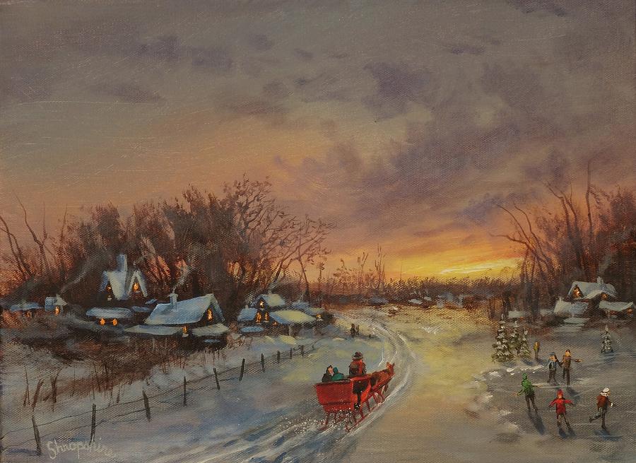 Red Sleigh Painting by Tom Shropshire