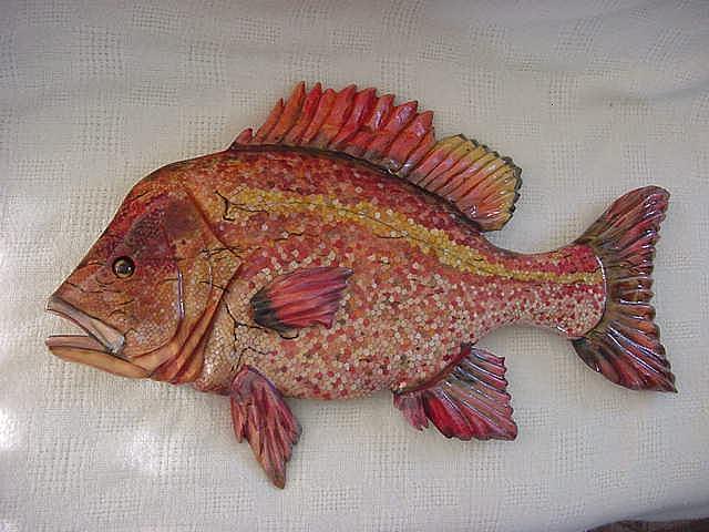 Fish Mixed Media - Red Snapper- wooden Living Series Fish-SOLD by Lisa Ruggiero