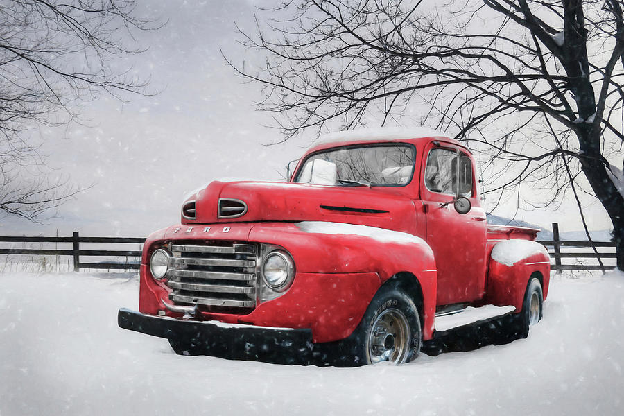 Red Snowy Ford Photograph by Lori Deiter