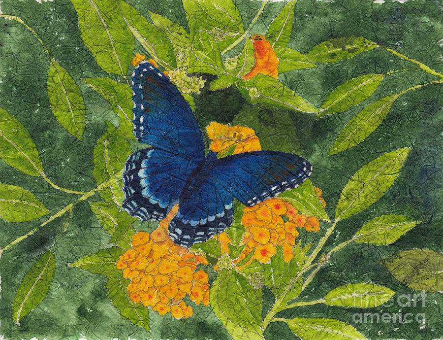Red Spotted Purple Butterfly Batik Painting by Conni Schaftenaar