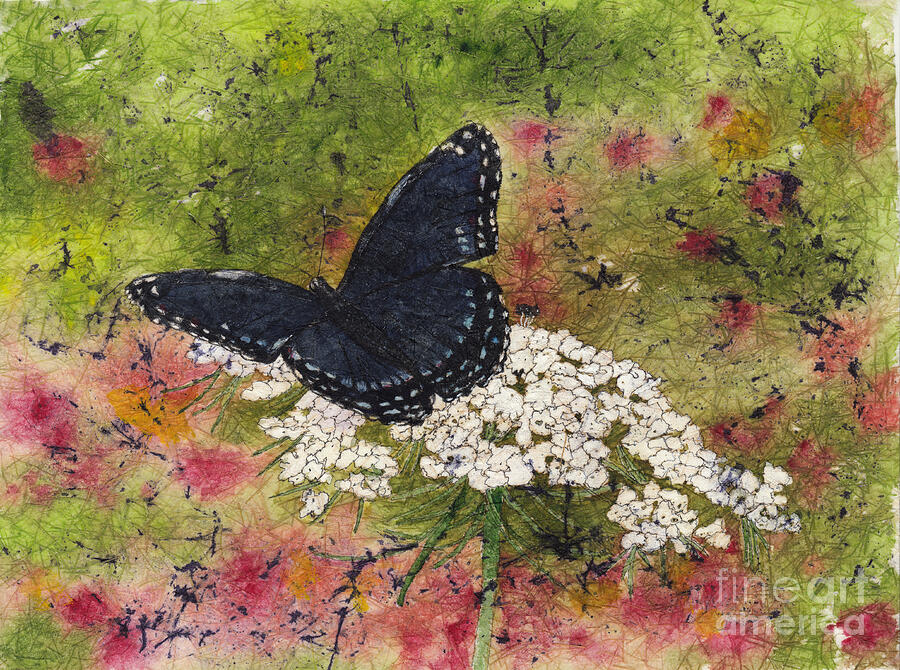 Red Spotted Purple Butterfly Queen Annes Lace Batik Painting
