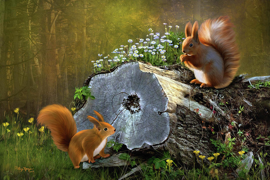 Red Squirrels Digital Art by Thanh Thuy Nguyen