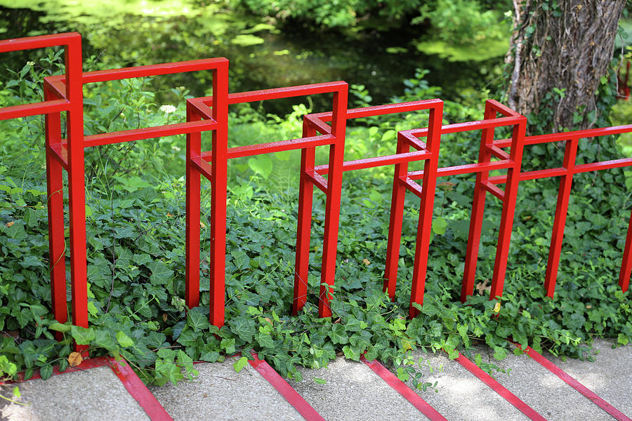 Red Stairway Railing Dow Gardens 062618 Photograph by Mary Bedy
