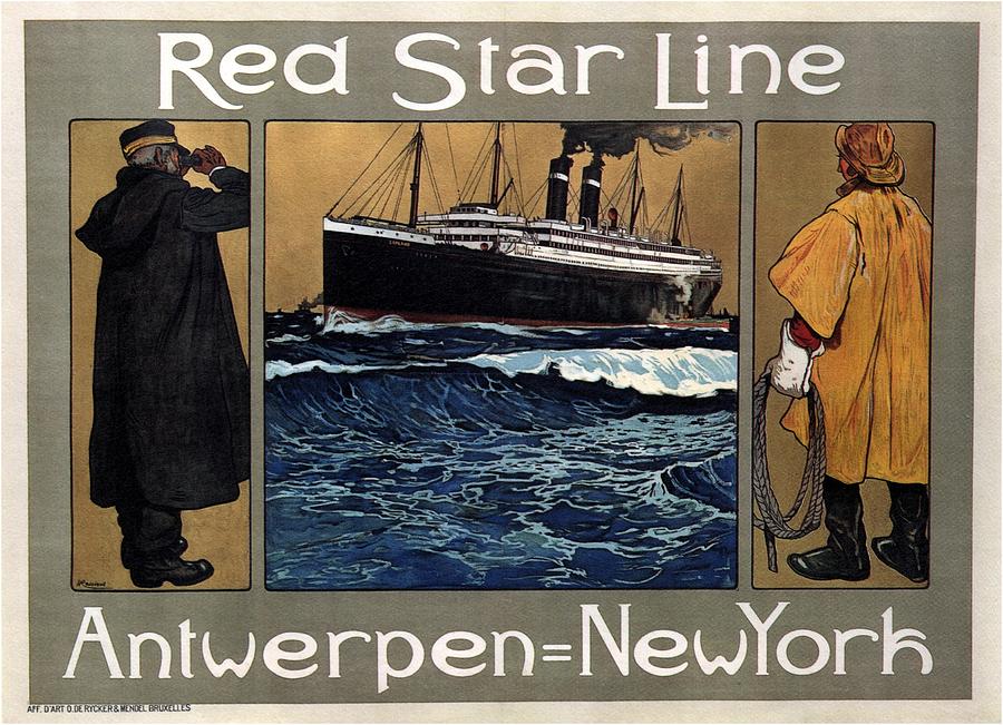 Red Star Line - Antwepen - New York - Retro Travel Poster - Vintage Poster Mixed Media