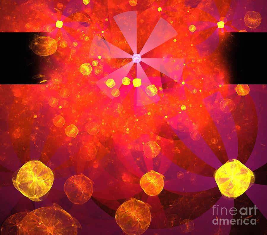 Summer Digital Art - Red Sun Bubbles by Kim Sy Ok