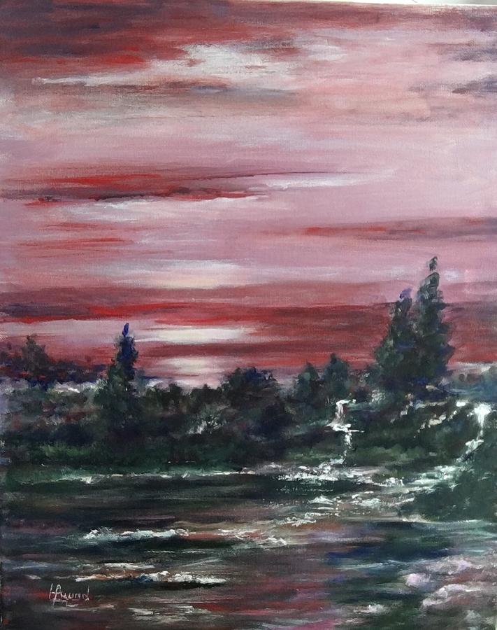Red sun set  Painting by Laila Awad Jamaleldin
