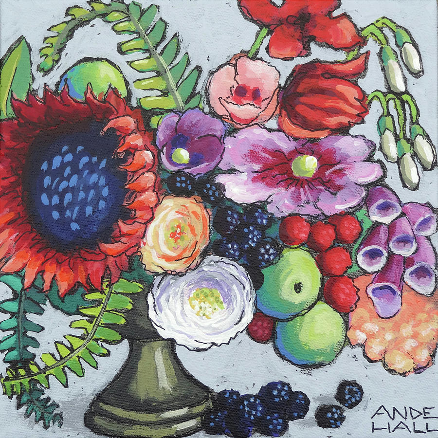 Red Sunflower Party Painting by Ande Hall