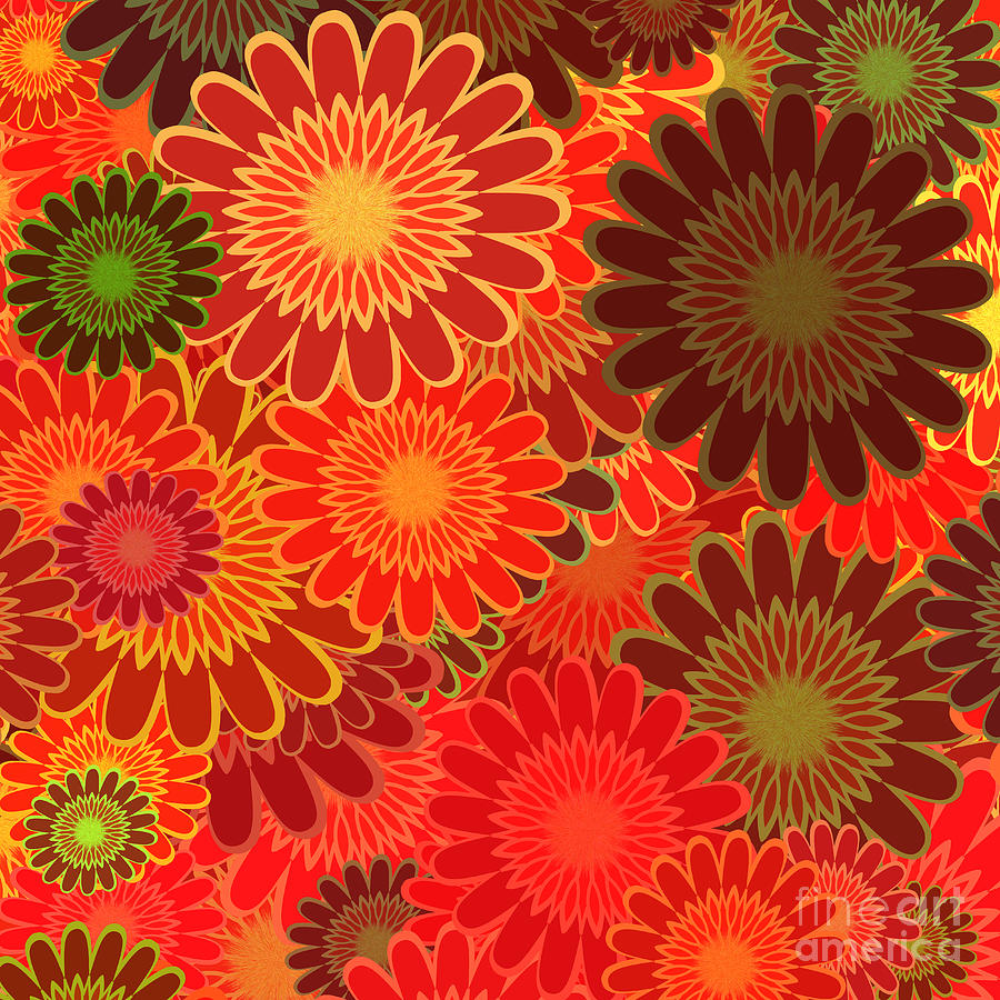 Flower Digital Art - Red Sunflower Pattern by Two Hivelys