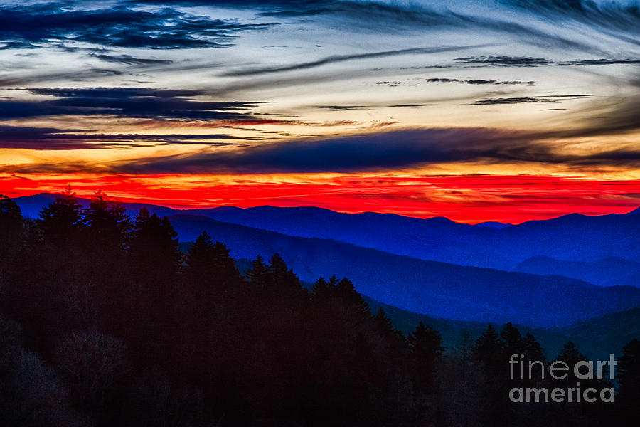 Red Sunrise in the Smoky Mountains Photograph by Terri Morris