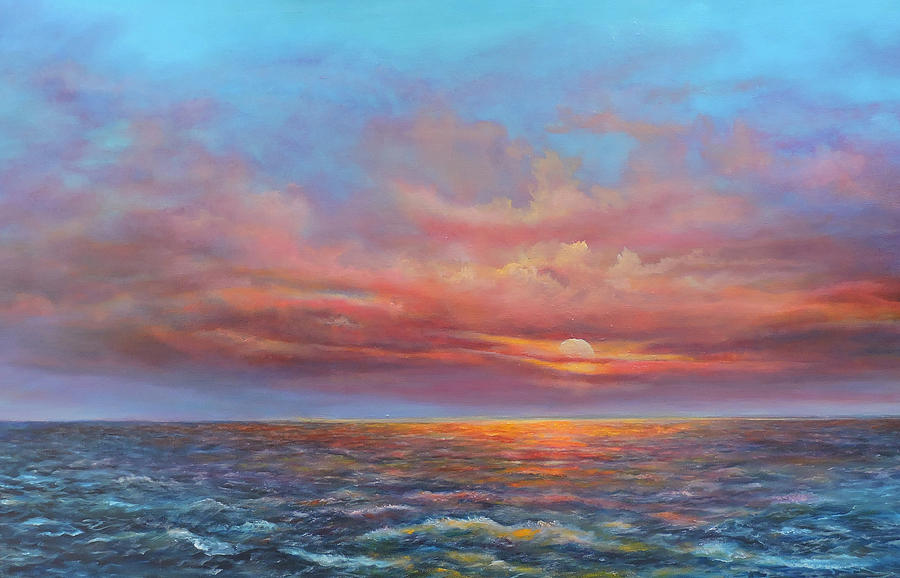 Red Sunset At Sea Painting by Katalin Luczay