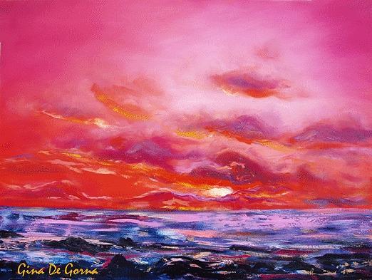 Red Sunset Painting by Gina De Gorna