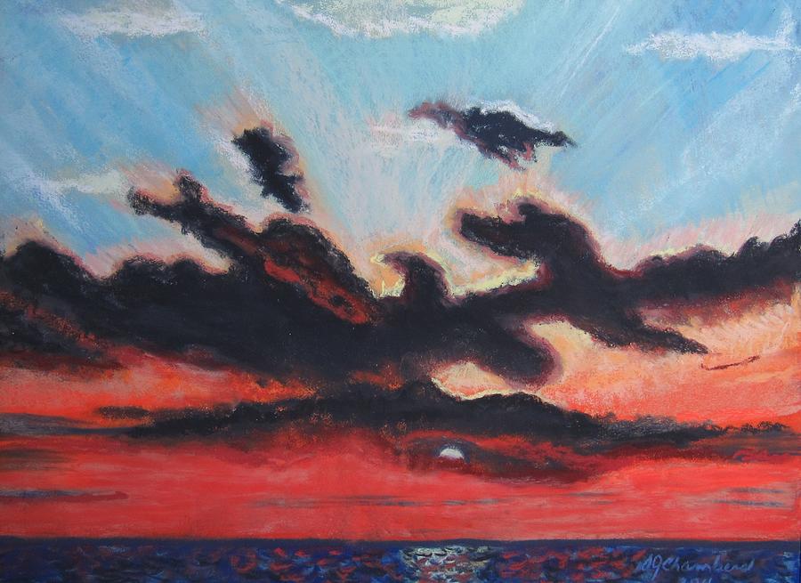 Red Sunset In A Cloudy Sky Painting by Donna Chambers