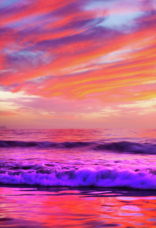 Red Sunset Ocean Photograph by JoAnn Silva