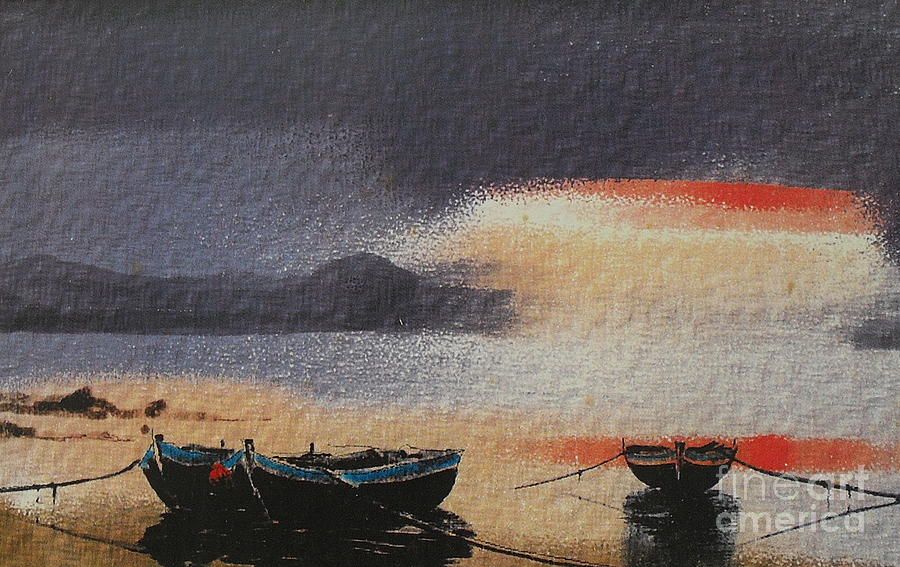 Red Sunset Painting by Val Byrne