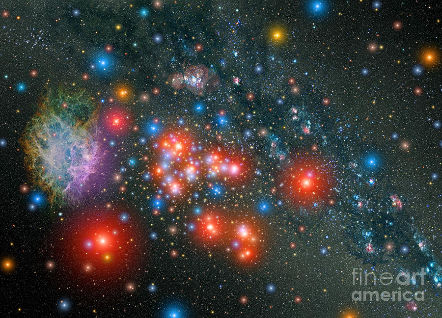 Red Super Giant Cluster With Associated Painting by Celestial Images