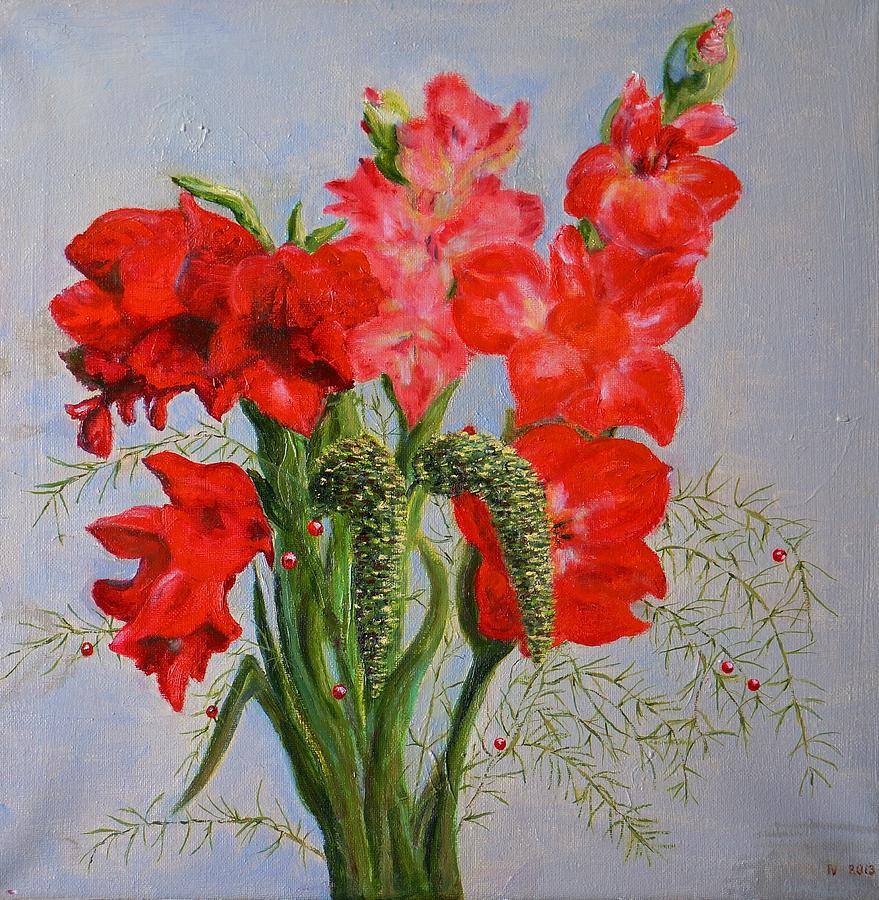 Red Sword-Lily Bouquet Painting by Irene Vital - Fine Art America