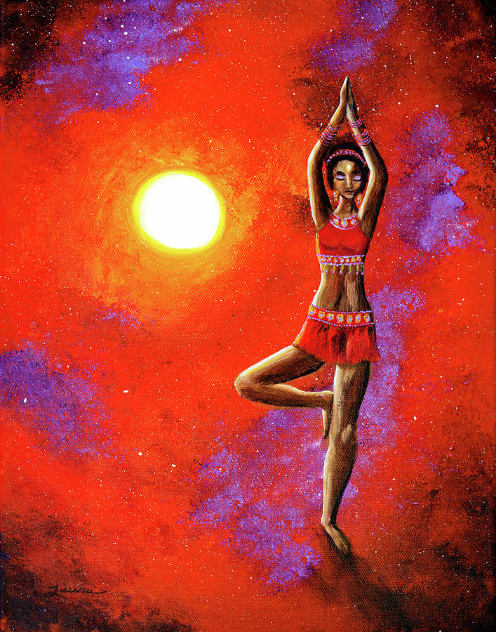 Sunset Painting - Red Tara Yoga Goddess by Laura Iverson
