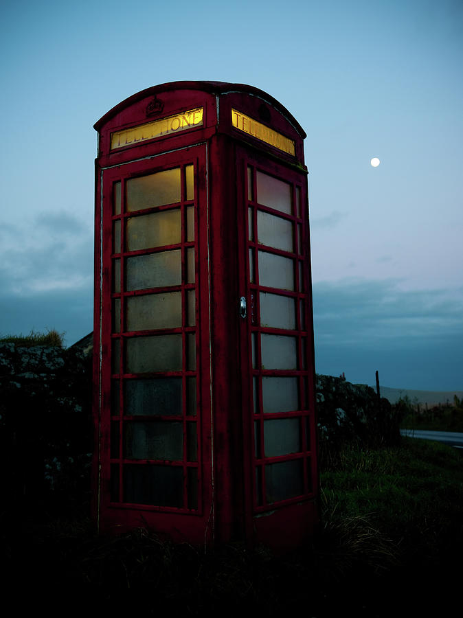 Red Telephone Box and Moon Photograph by Helen Jackson