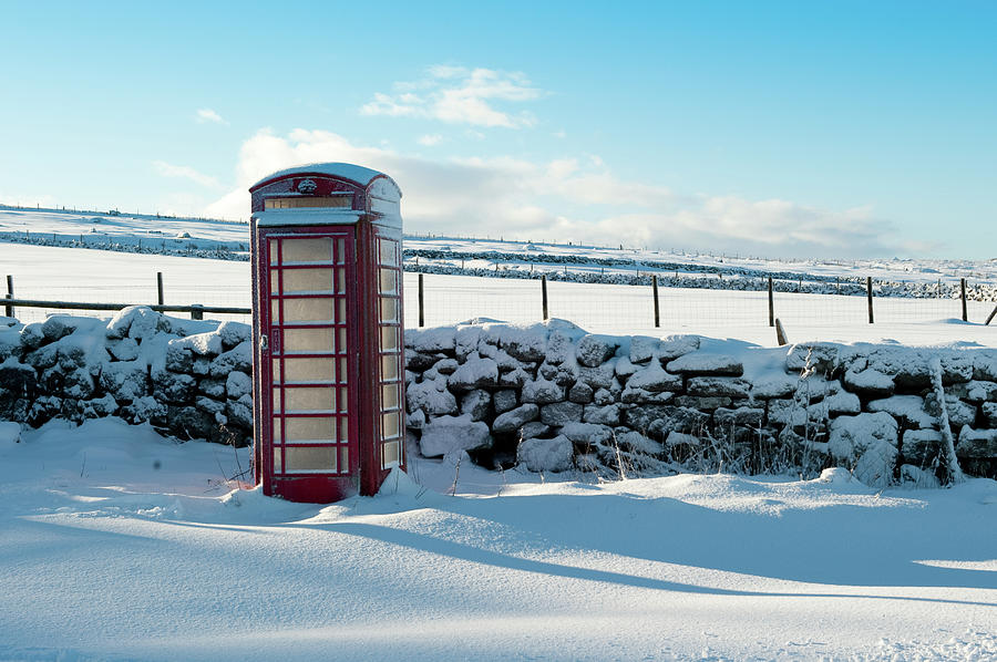 Red Telephone Box in the Snow v Photograph by Helen Jackson