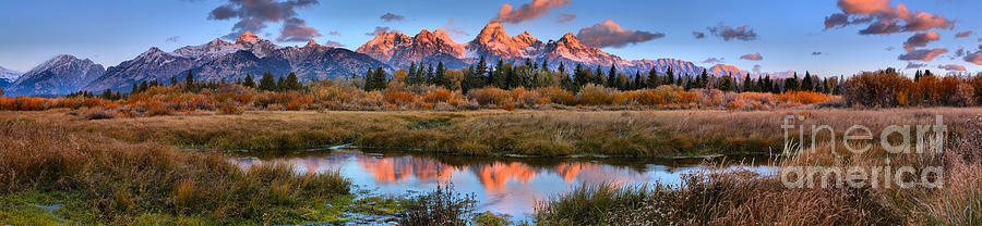 Red Teton Peaks And Clouds Panorama Photograph by Adam Jewell