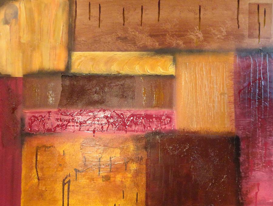 Abstract Mixed Media - Red Textural Geometry by Windy Savarese