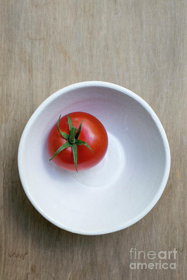Tomato Photograph - Red Tomato White Bowl by Edward Fielding