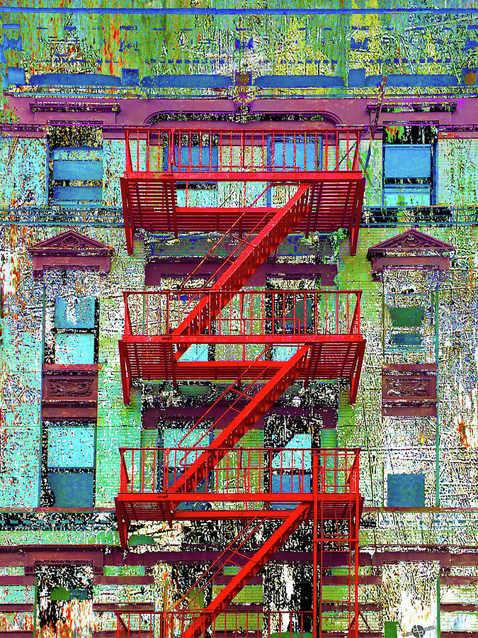 Brick Mixed Media - Red Fire Escapes New York City by Tony Rubino