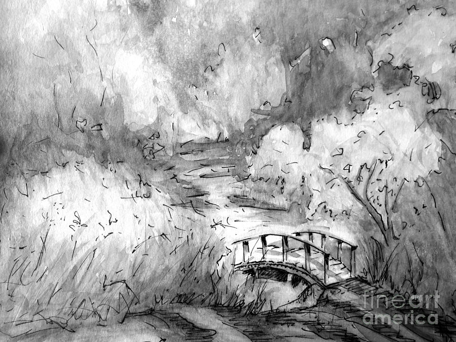 Red Top Mountain Bridge in Black and White Painting by Gretchen Allen
