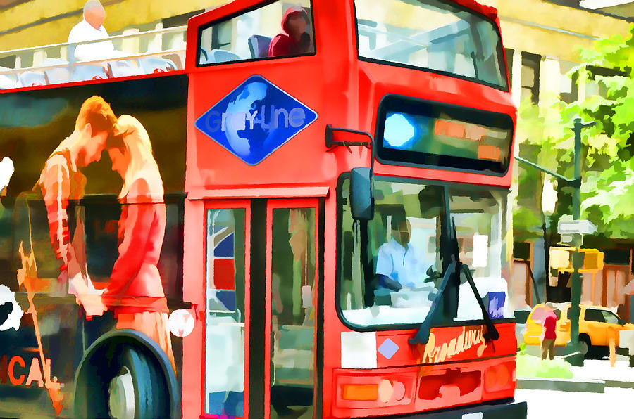 Red Tourist Bus In New York Painting by Jeelan Clark