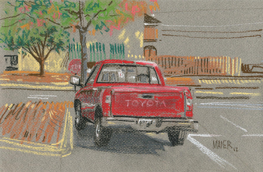 Red Truck Painting - Red Toyota by Donald Maier