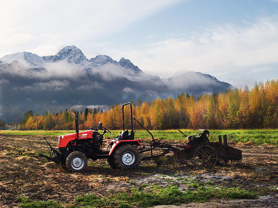 Landscape Photograph - Red Tractor in Autumn by Dianne Roberson