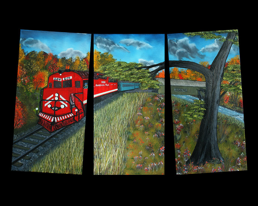 Red Train Painting - Red Train Passage Through The Rocky Mountains by Claude Beaulac Red Train Painting - Red Train Passage Through The Rocky Mountains by Claude Beaulac