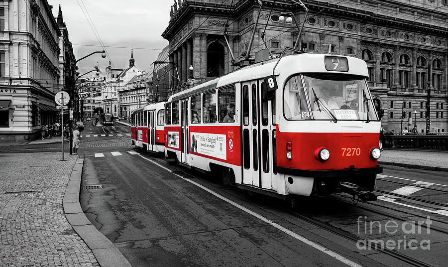 Prague Red Streetcar Photograph by M G Whittingham