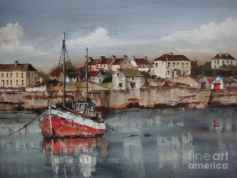Red trawler,Innismore, Aran...P0001895 Painting by Val Byrne