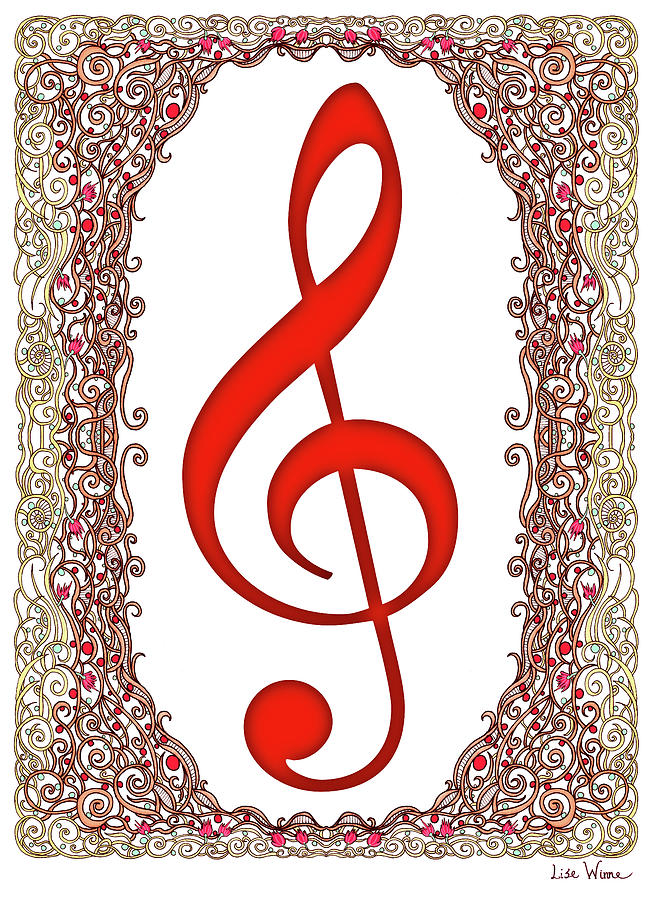 Red Treble Clef With Copper Border Digital Art by Lise Winne